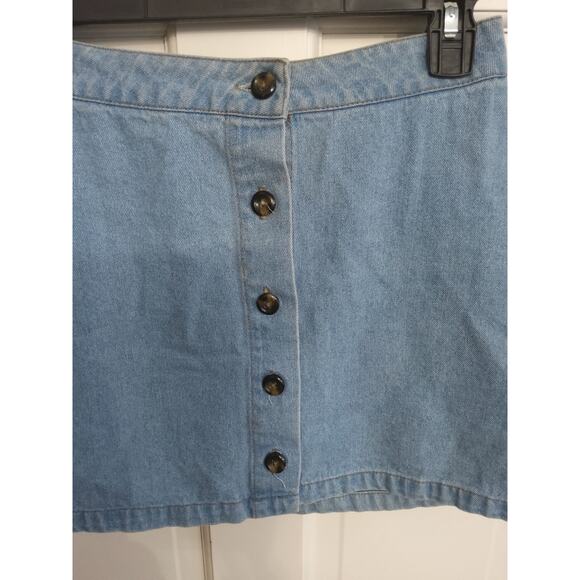 $Forever 21 denim Micro mini skirt Size 4 Chambray Button up vintage light wash - Picture 2 of 6